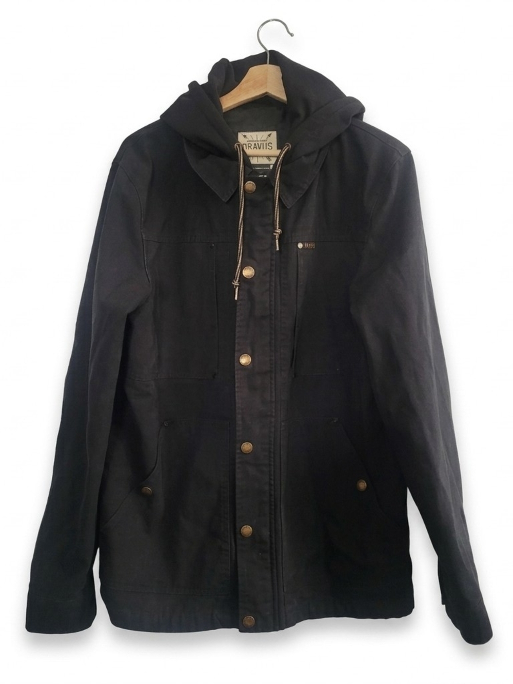 DRAVUS Heading Nowhere Men's L Black Hooded Utility Jacket Workwear 100% Cotton